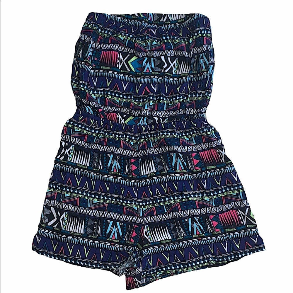 5/$25 Divided neon Aztec print romper